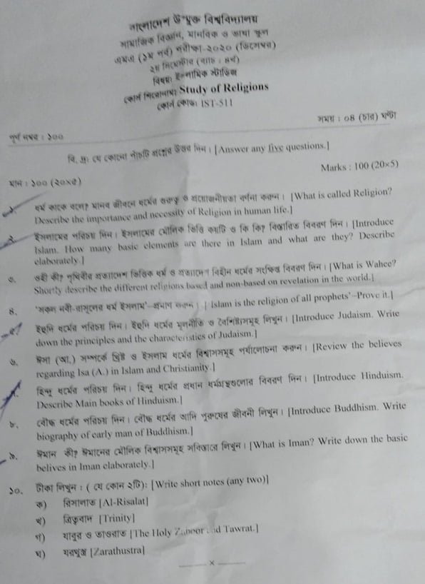 এমএ (১ম পর্ব) পরীক্ষা- ২০২০ (ডিসেম্বর)